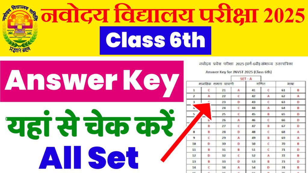 JNV Class 6th Answer Key 2025